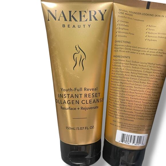 Nakery Beauty Youth Reveal Instant Reset Collagen Cleanser Resurface Lot of 2 - Picture 6 of 9